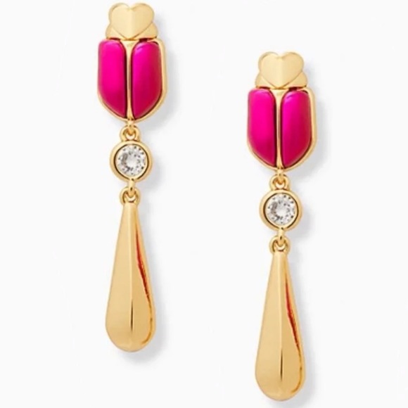 $88 Kate Spade ‘love bug’ beetle drop earrings in magenta and gold - Picture 5 of 5
